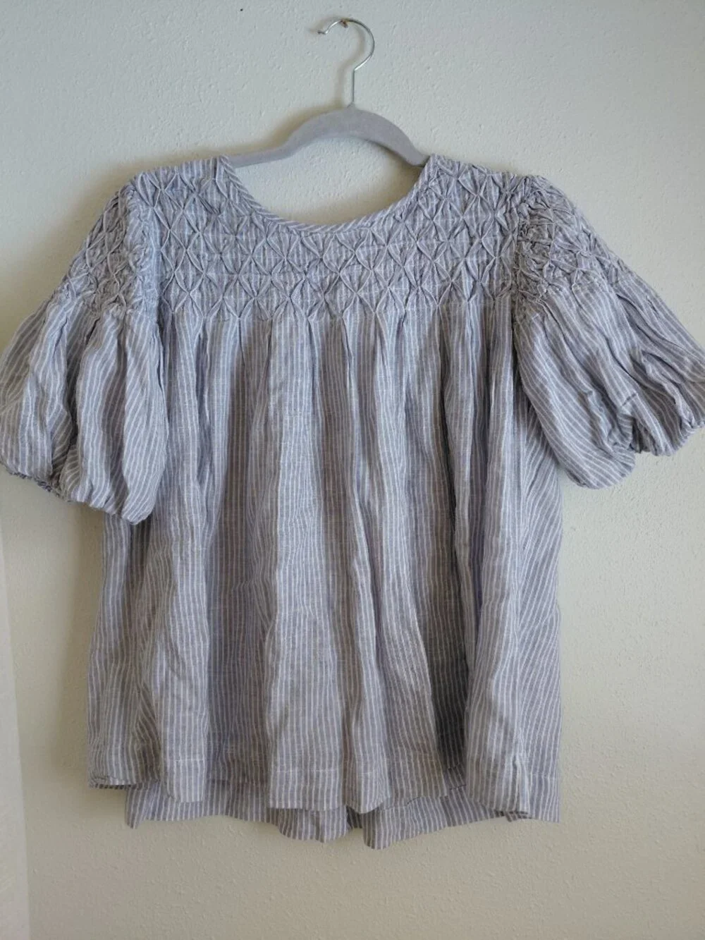 Anthropologie Liza Linen Blend Smocked Top XS Puff Sleeves